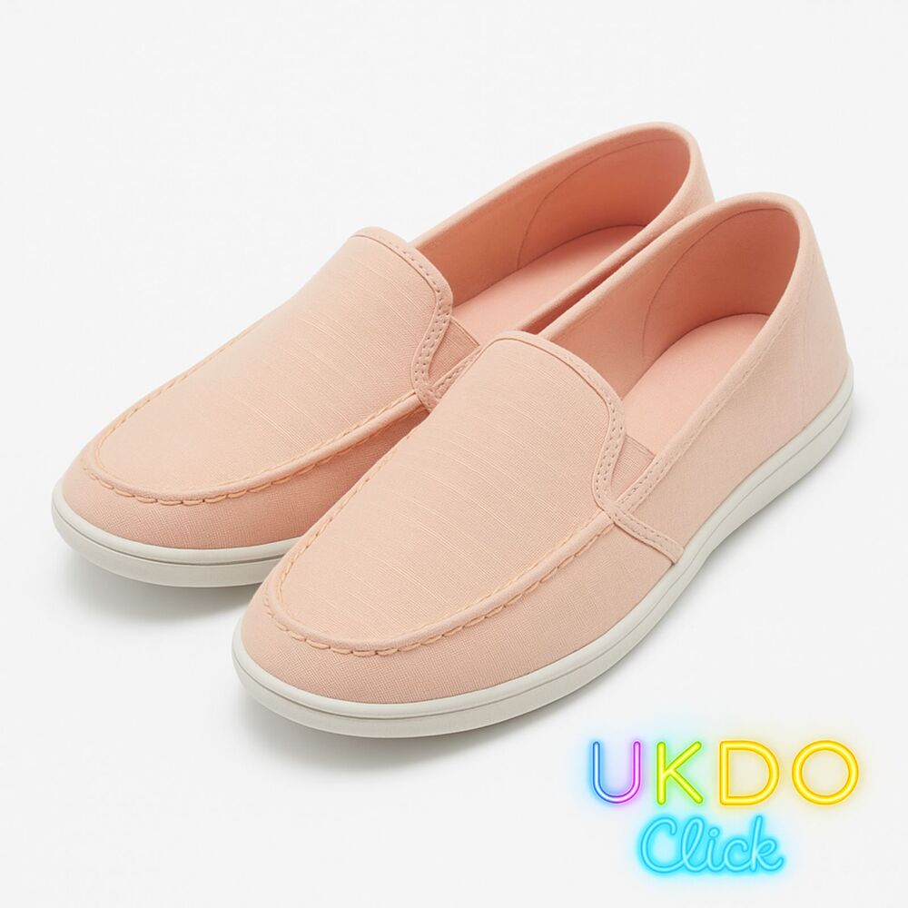 Women’s Coral Pink Canvas Slip-On Loafers Comfort Shoes Size 7.5 New - Picture 3 of 9